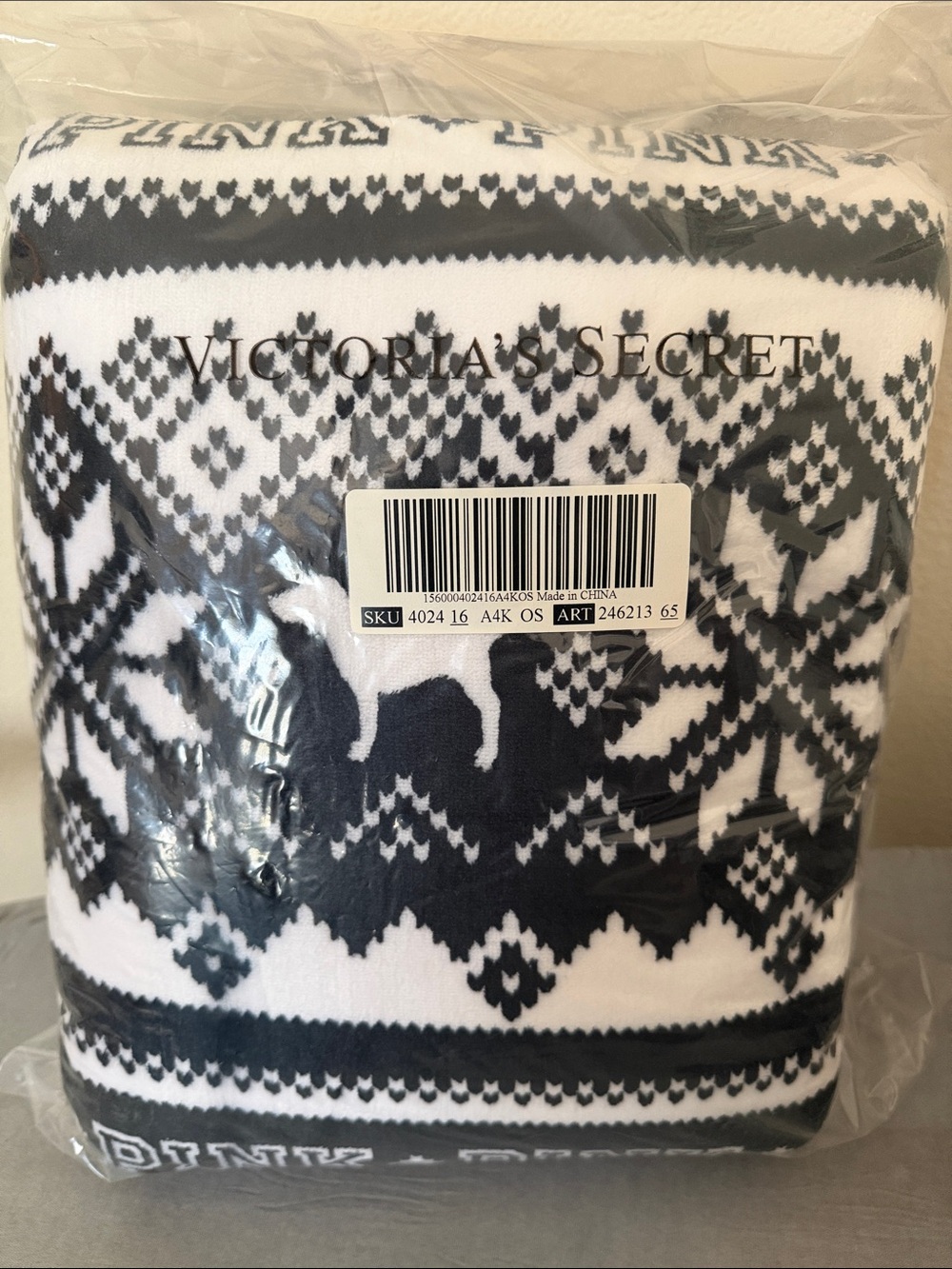 PINK Victoria's Secret Men’s Black & White Fair Isle Crewneck Sweater